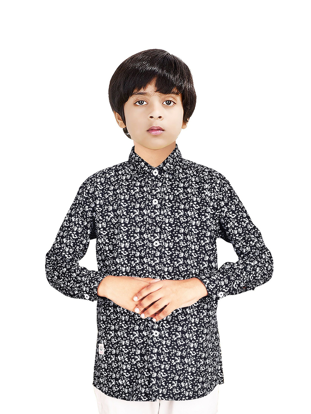 

MADE IN THE SHADE Boys Spread Collar Abstract Printed Cotton Casual Shirt, Black