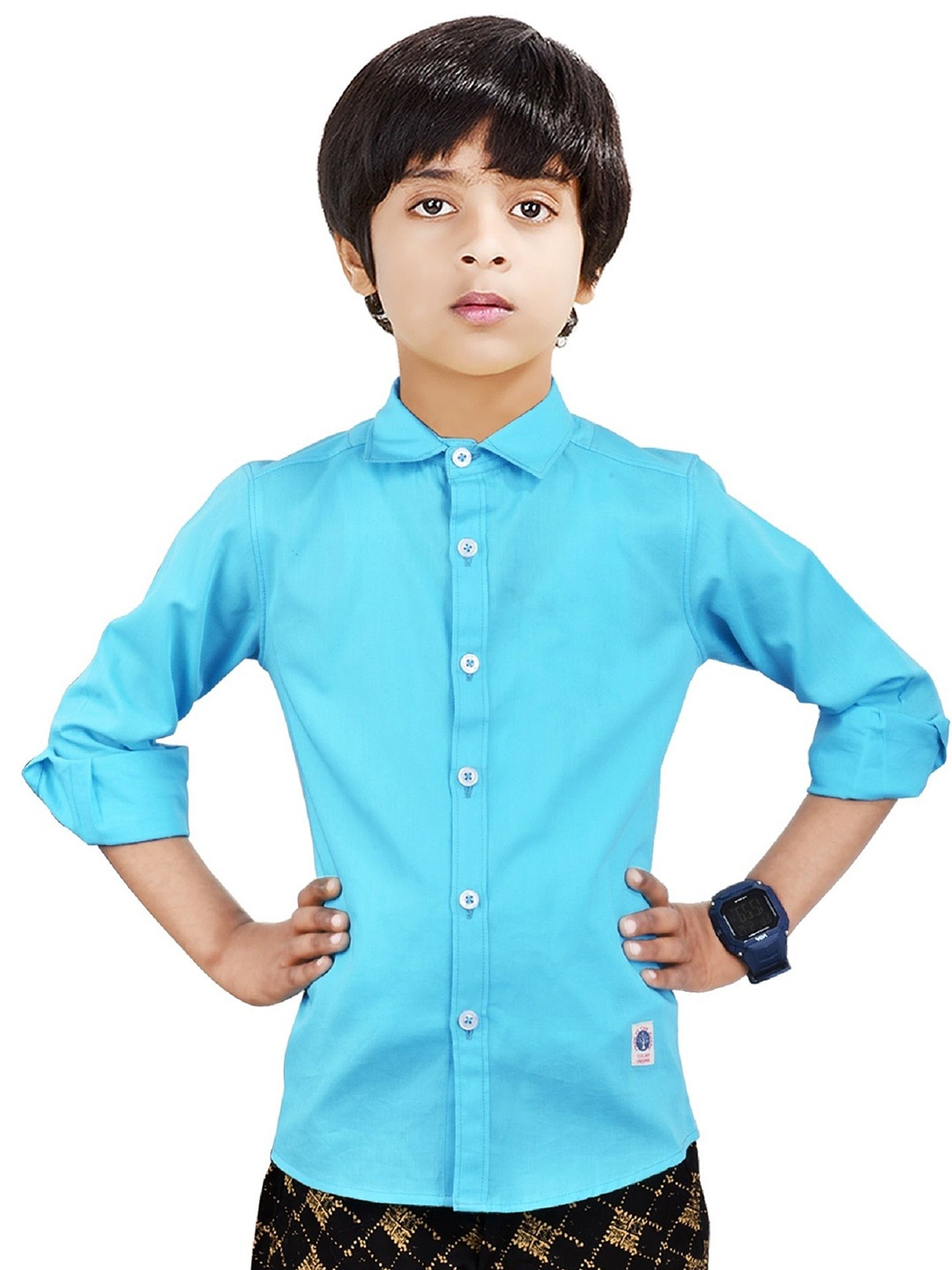

MADE IN THE SHADE Boys Spread Collar Solid Cotton Casual Shirt, Sea green