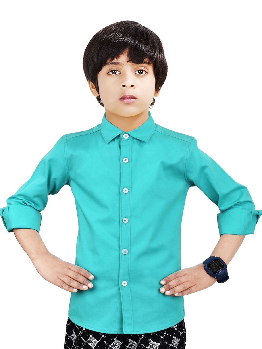 

MADE IN THE SHADE Boys Spread Collar Solid Cotton Casual Shirt, Green