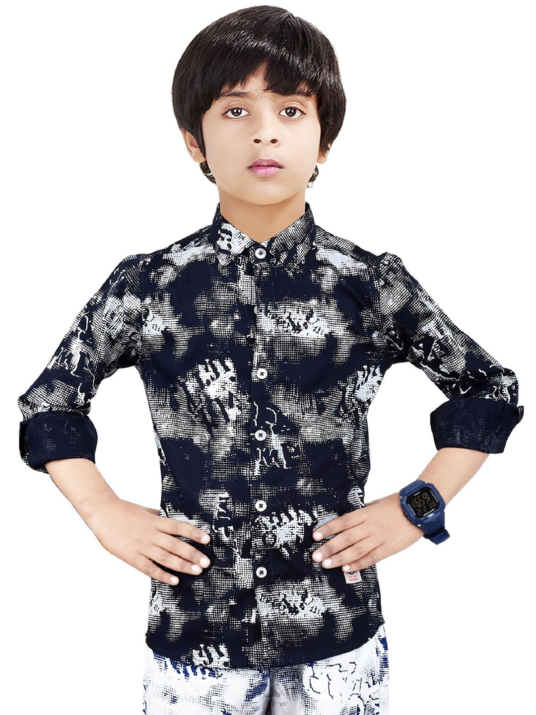 

MADE IN THE SHADE Boys Spread Collar Abstract Printed Cotton Casual Shirt, Black