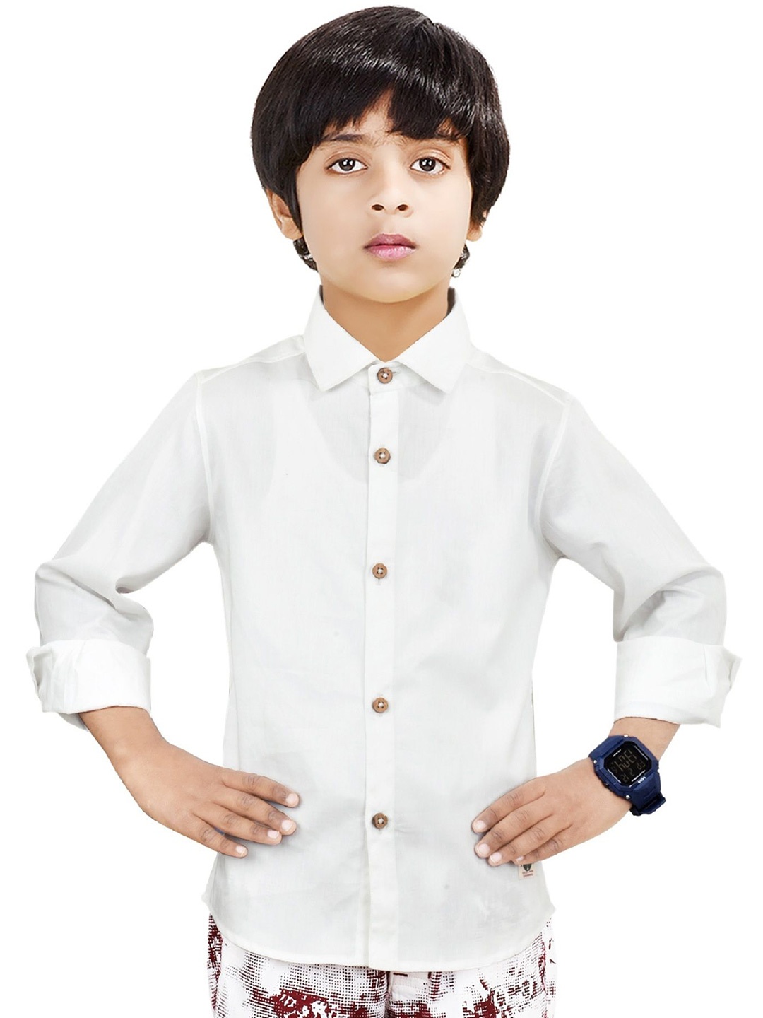 

MADE IN THE SHADE Boys Spread Collar Solid Cotton Casual Shirt, White