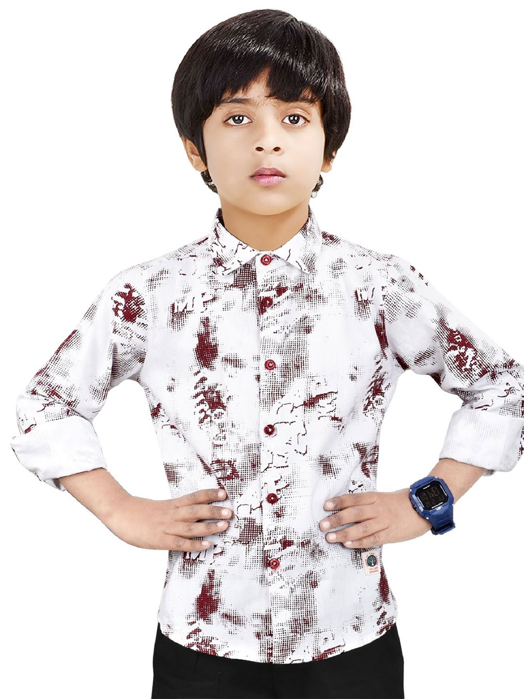 

MADE IN THE SHADE Boys Spread Collar Abstract Printed Cotton Casual Shirt, White