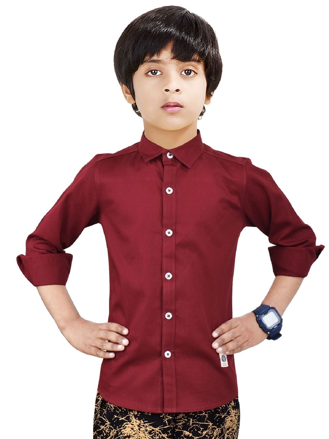 

MADE IN THE SHADE Boys Spread Collar Solid Cotton Casual Shirt, Maroon