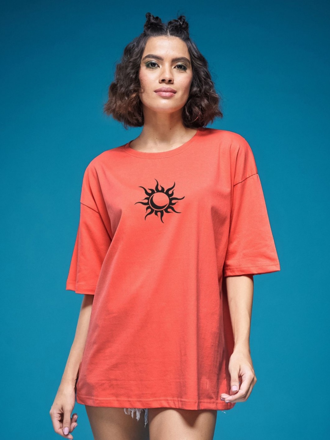 

SMARTEES Women Graphic Printed Oversized T-shirt, Orange