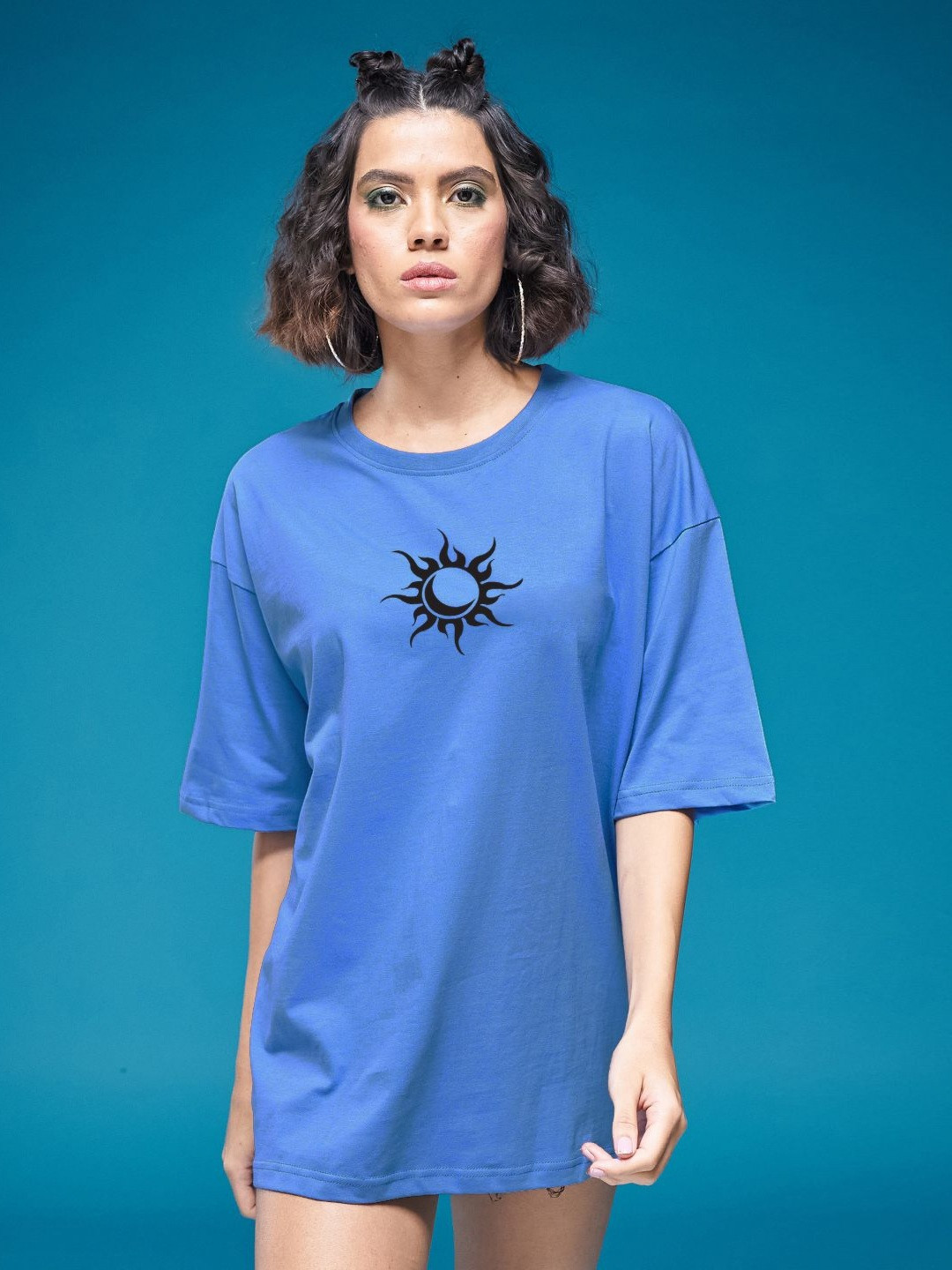 

SMARTEES Women Graphic Printed Oversize T-shirt, Blue