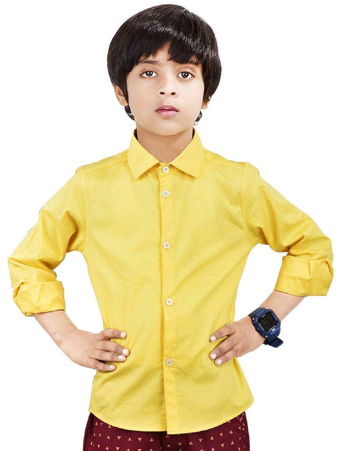 

MADE IN THE SHADE Boys Spread Collar Solid Cotton Casual Shirt, Yellow