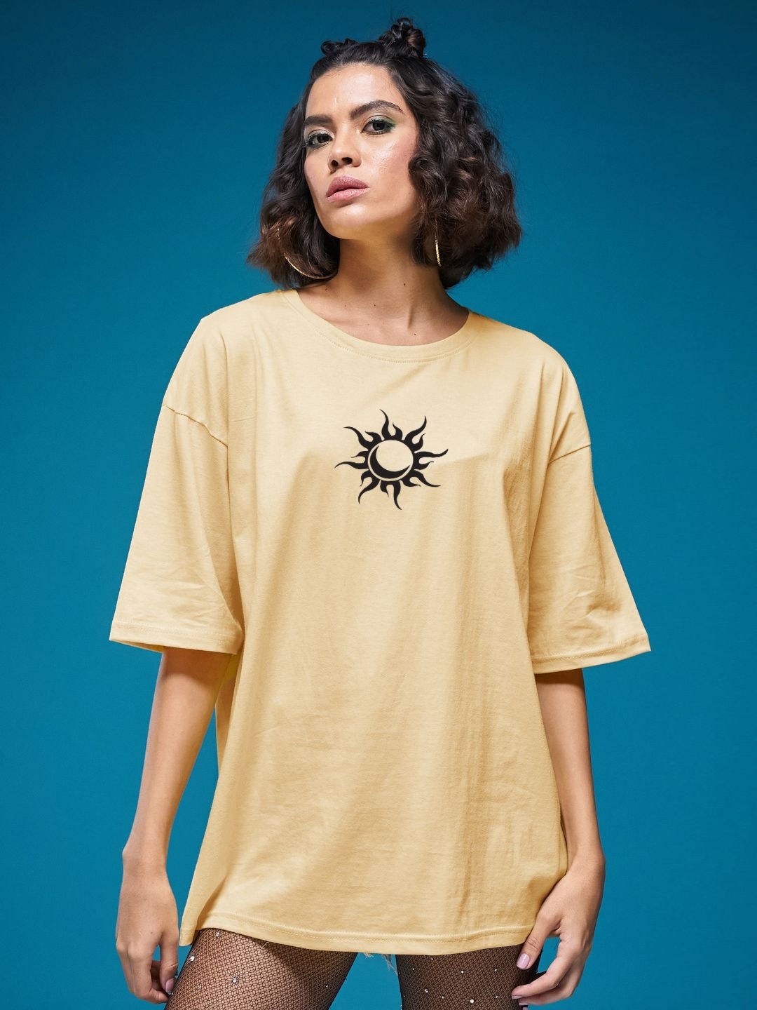 

SMARTEES Women Graphic Printed Oversize T-shirt, Yellow