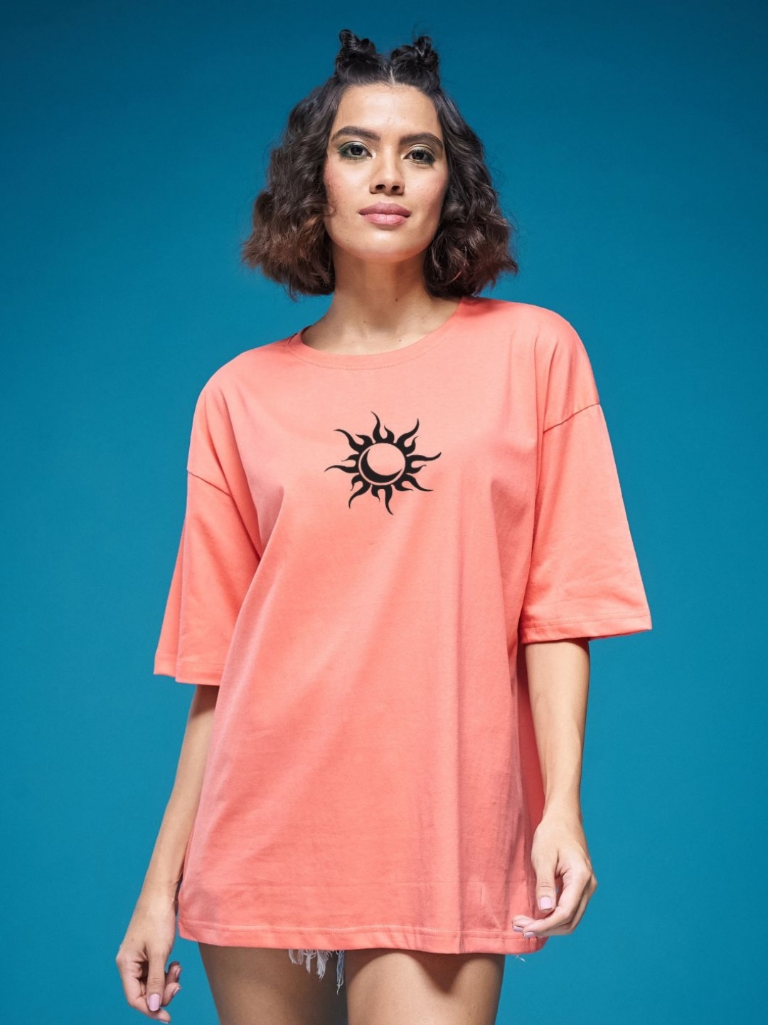 

SMARTEES Women Graphic Printed Oversized T-shirt, Peach