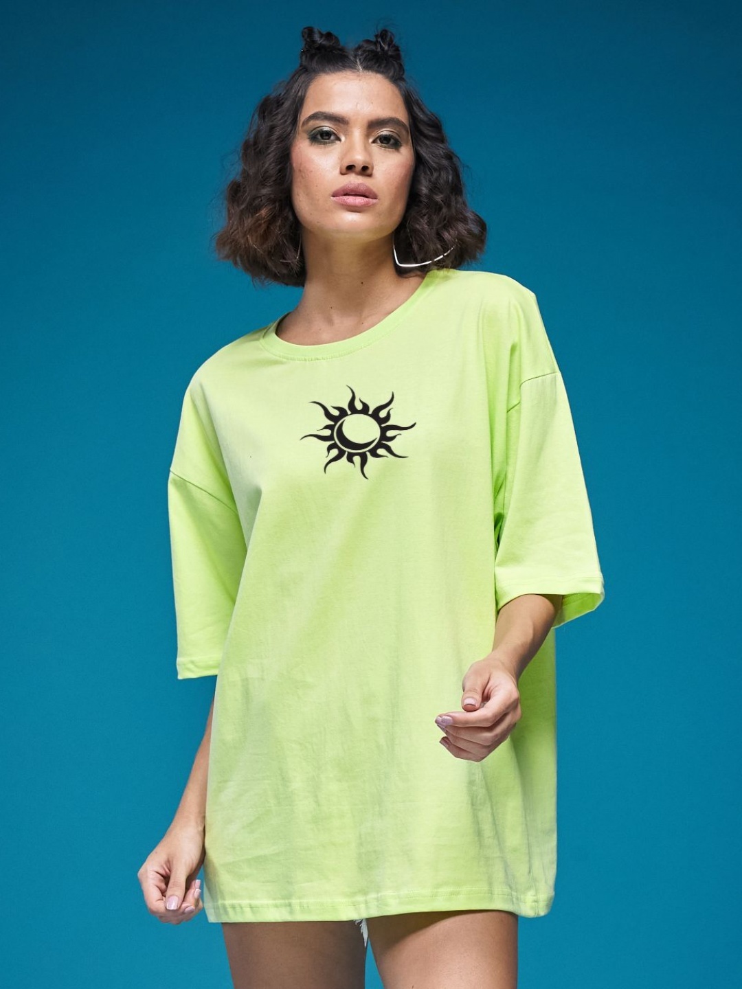 

SMARTEES Women Graphic Printed Oversize T-shirt, Lime green