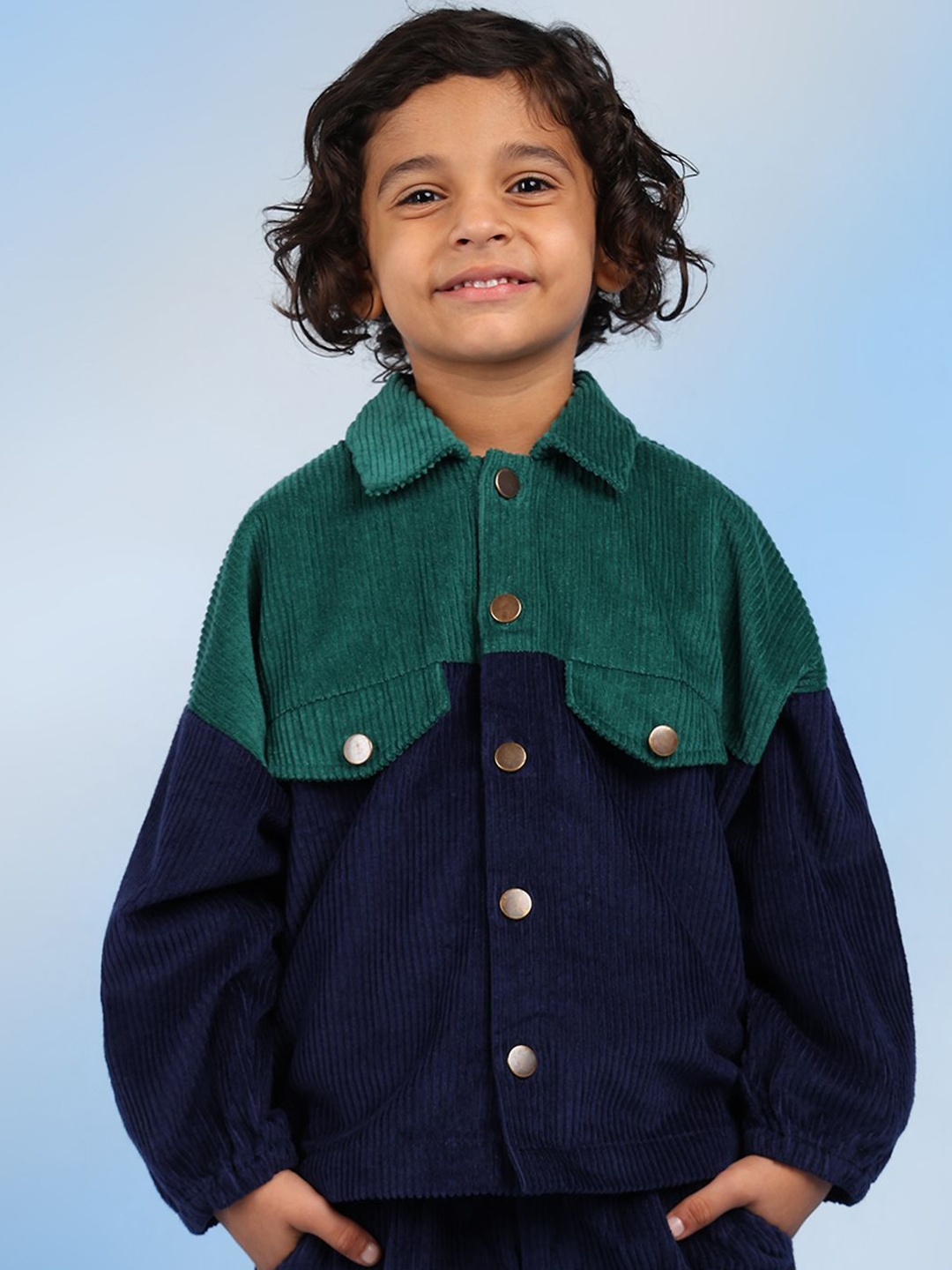 

BAESD Boys Spread Collar Colourblocked Cotton Casual Tailored Jacket, Green