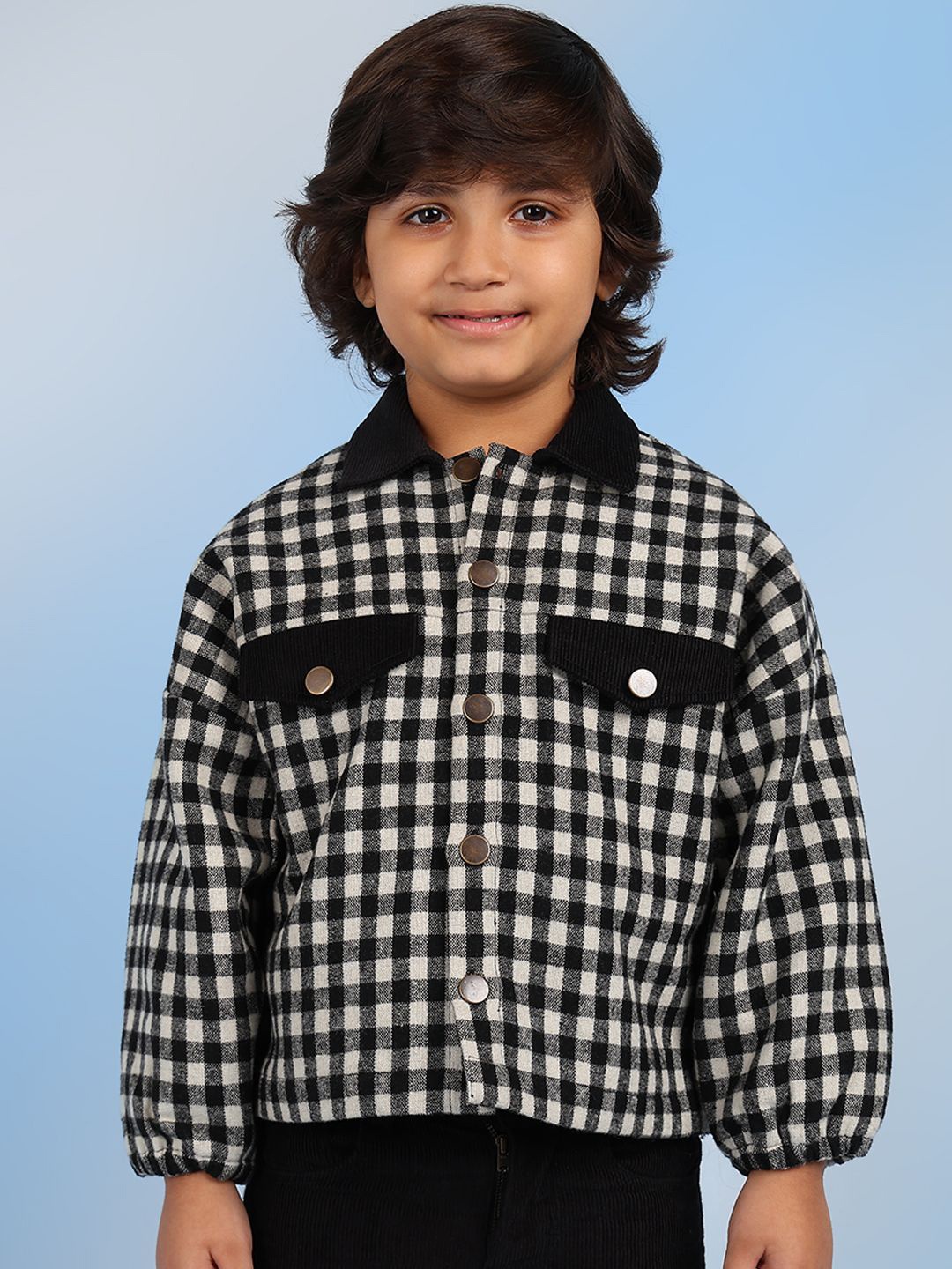 

BAESD Boys Spread Collar Checked Cotton Casual Tailored Lightweight Jacket, Black