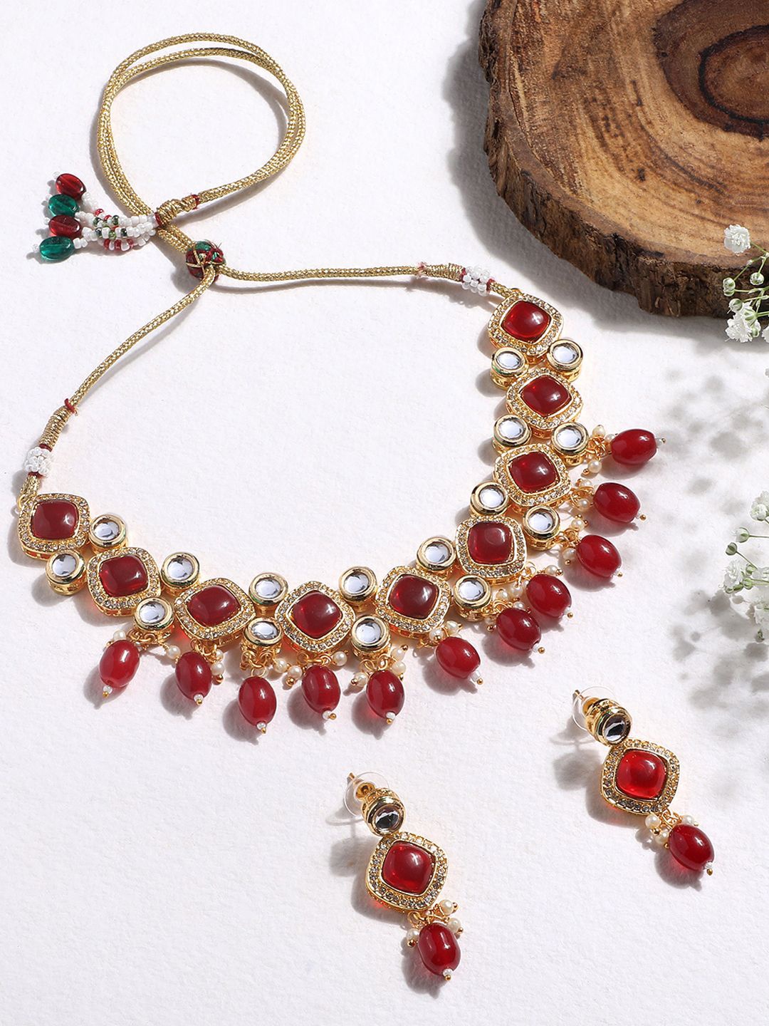 

ASMITTA JEWELLERY Gold-Plated Kundan Stone Studded & Beaded Choker Jewellery Set