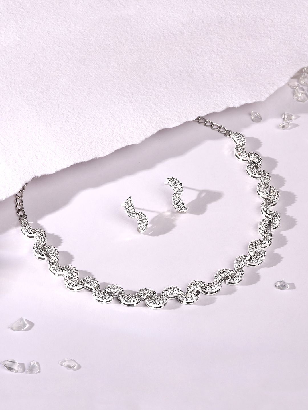 

ASMITTA JEWELLERY Silver-Plated Cubic Zirconia-Studded Jewellery Set