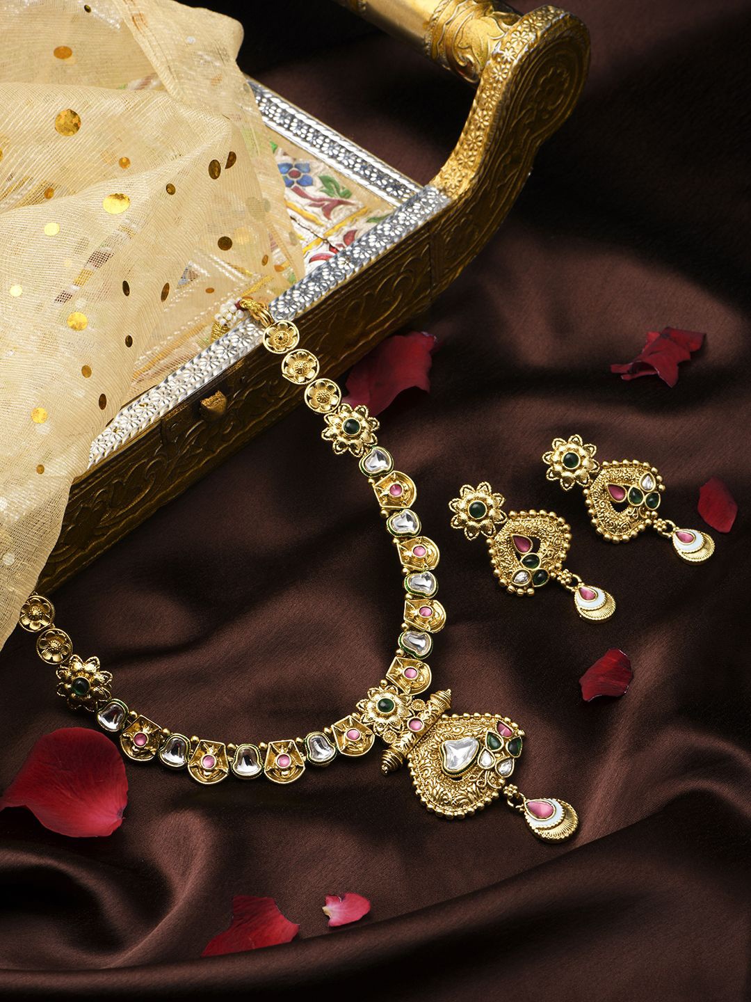 ASMITTA JEWELLERY 24KT Gold-Plated Kundan Stone Studded Jewellery Set