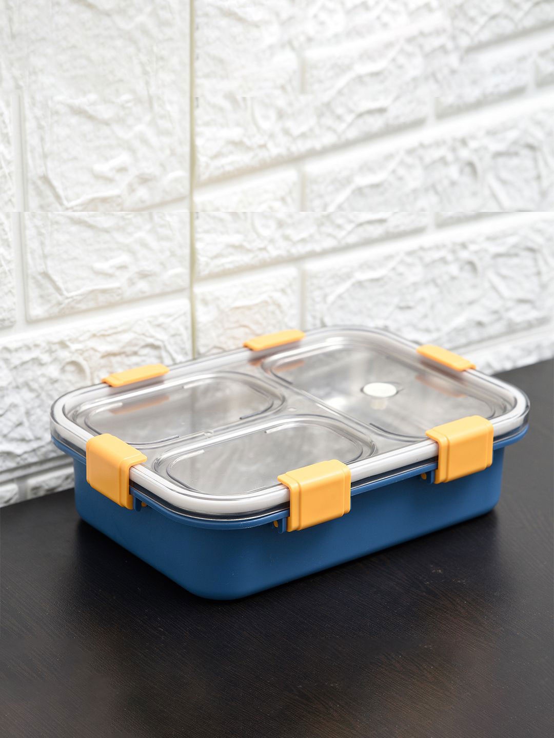 

Kuber Industries Blue & Steel Leak Proof Stainless Steel Lunch Box