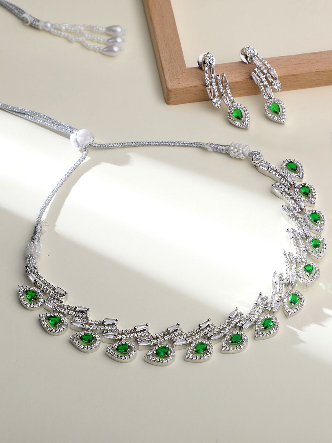 

ASMITTA JEWELLERY Silver-Plated American Diamond & Cubic Zirconia Studded Jewellery Set