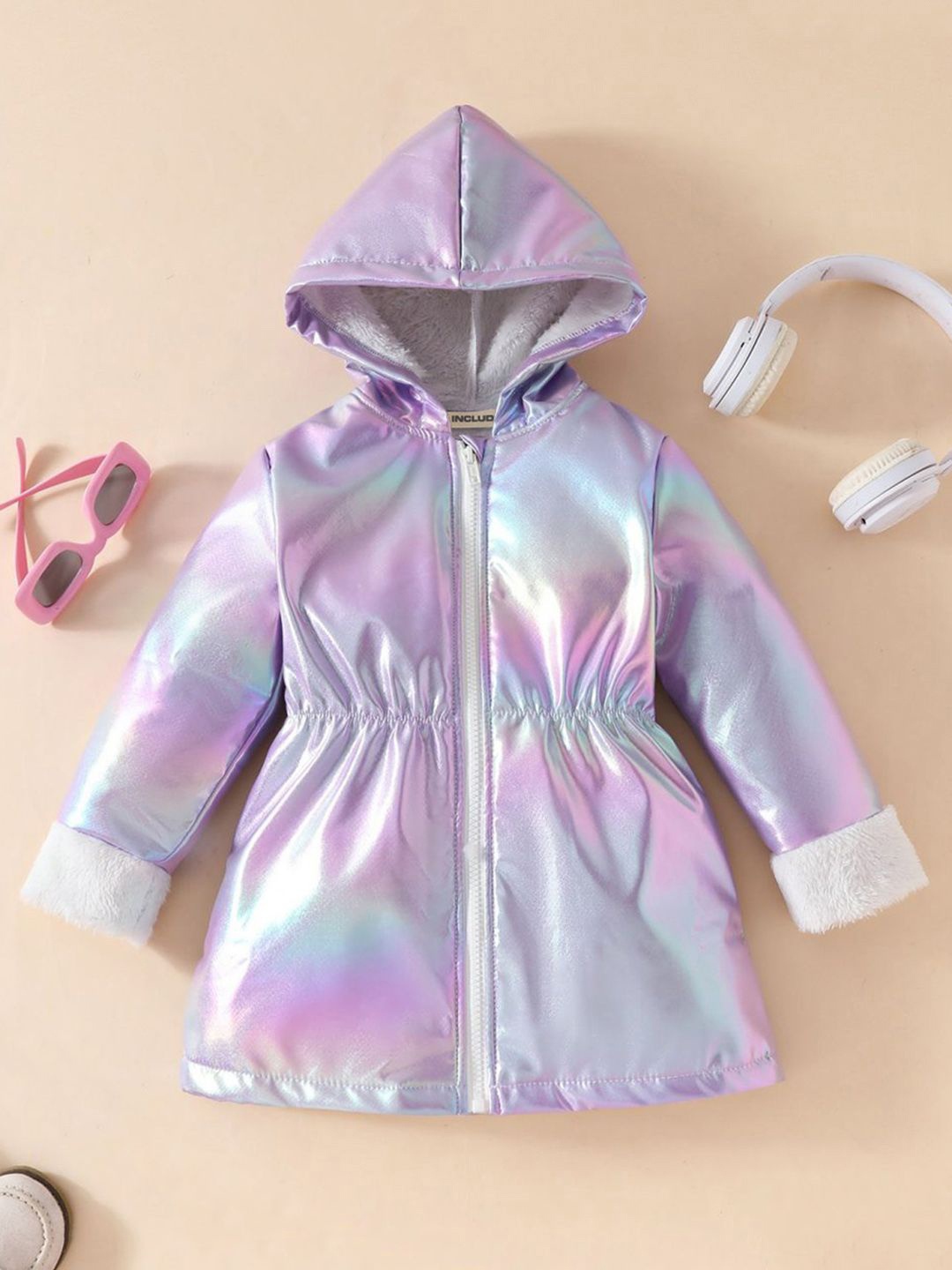 

INCLUD Girls Hooded Ombre Self Design Lightweight Cotton Casual Parka Jacket, Purple
