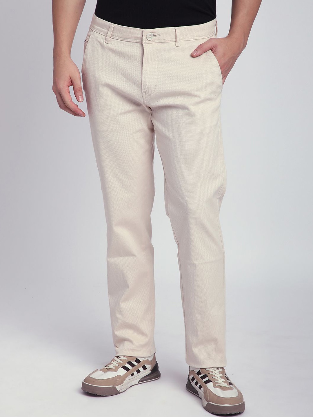 

R&B Men Slim Fit Chinos Trousers, White