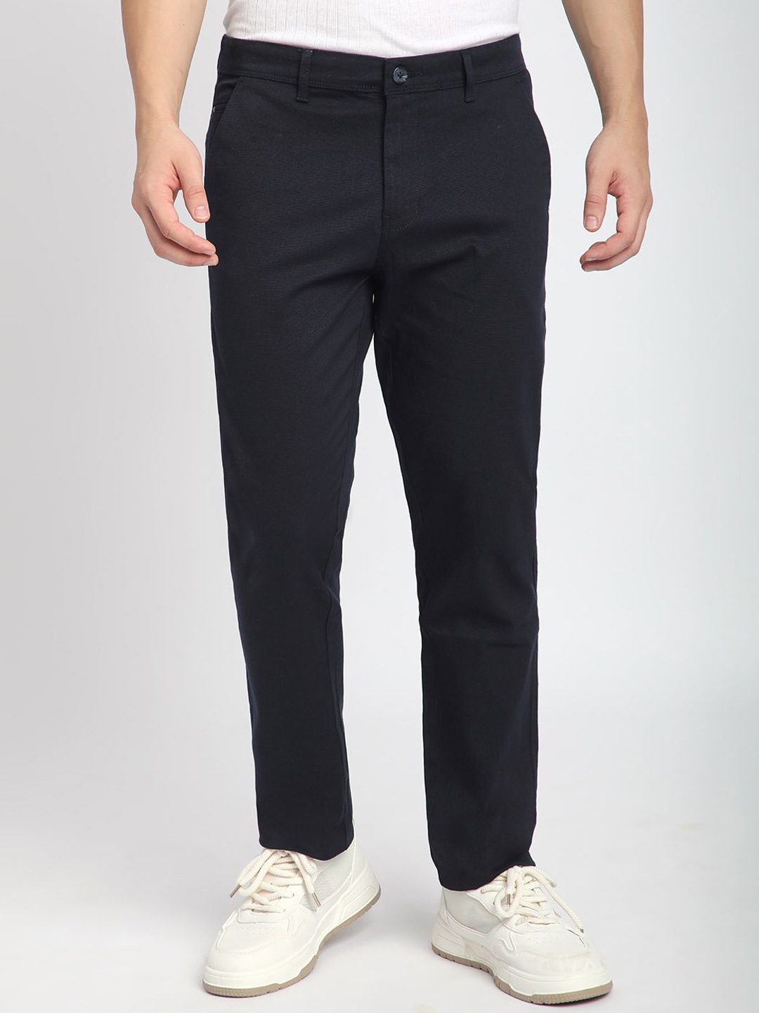 

R&B Men Slim Fit Cotton Chinos Trousers, Blue