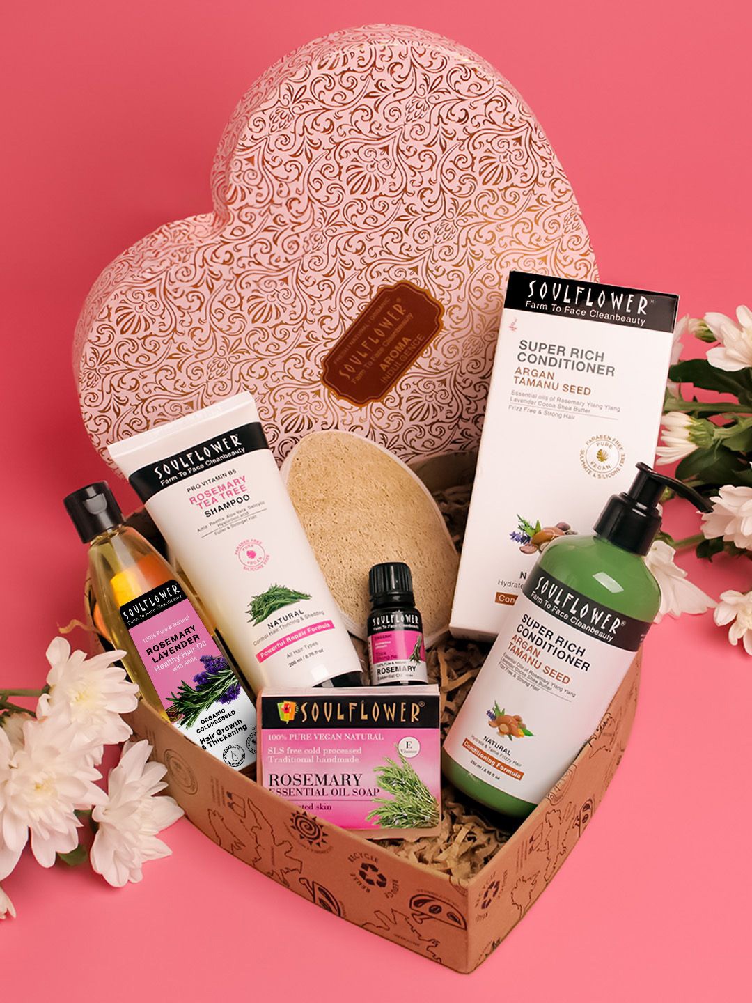 

Soulflower Set Of 5 Rosemary Hair Care Heart Gift Set - 1200 g, Pink
