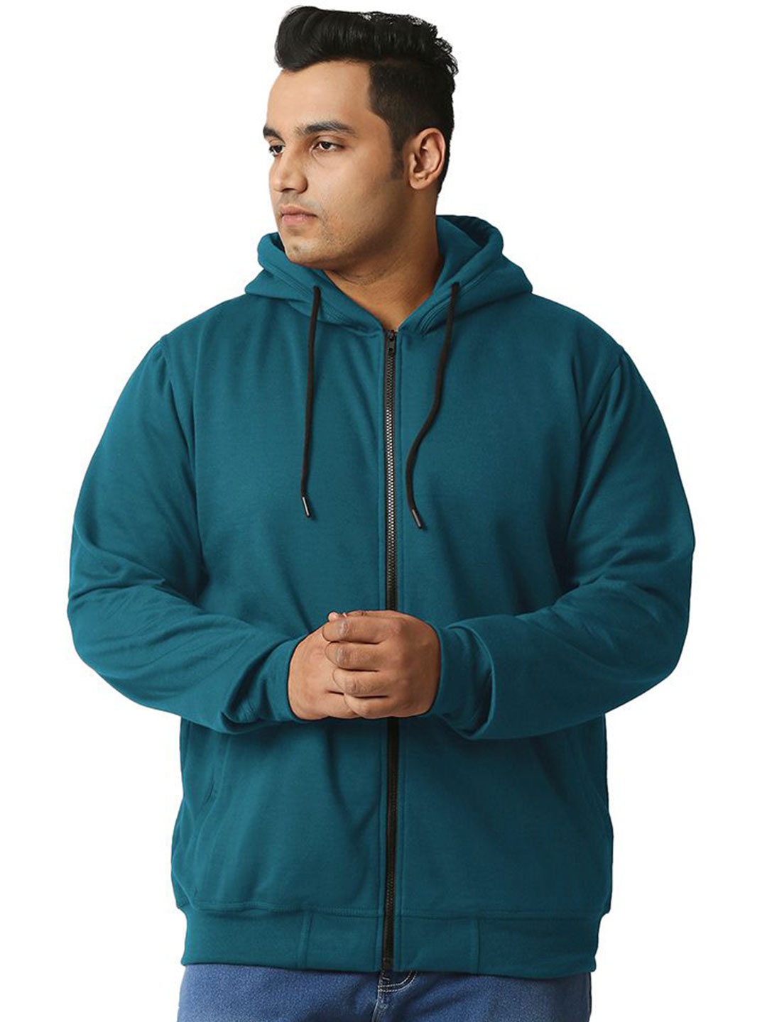 Wear Your Opinion Men Plus Size Zipper Hoodie Sweatshirt, Teal