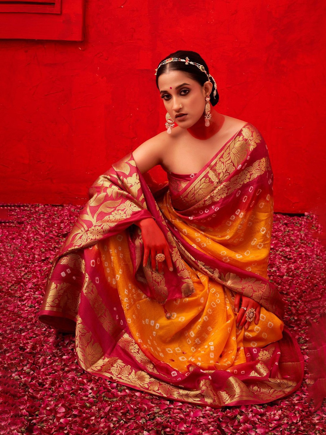 

Bandhanivilla Bandhani Pure Silk Bandhani Saree, Orange