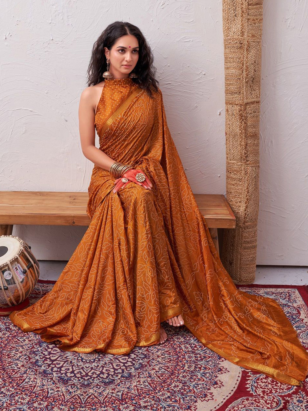 

Bandhanivilla Women Pure Silk Bandhani Saree, Mustard