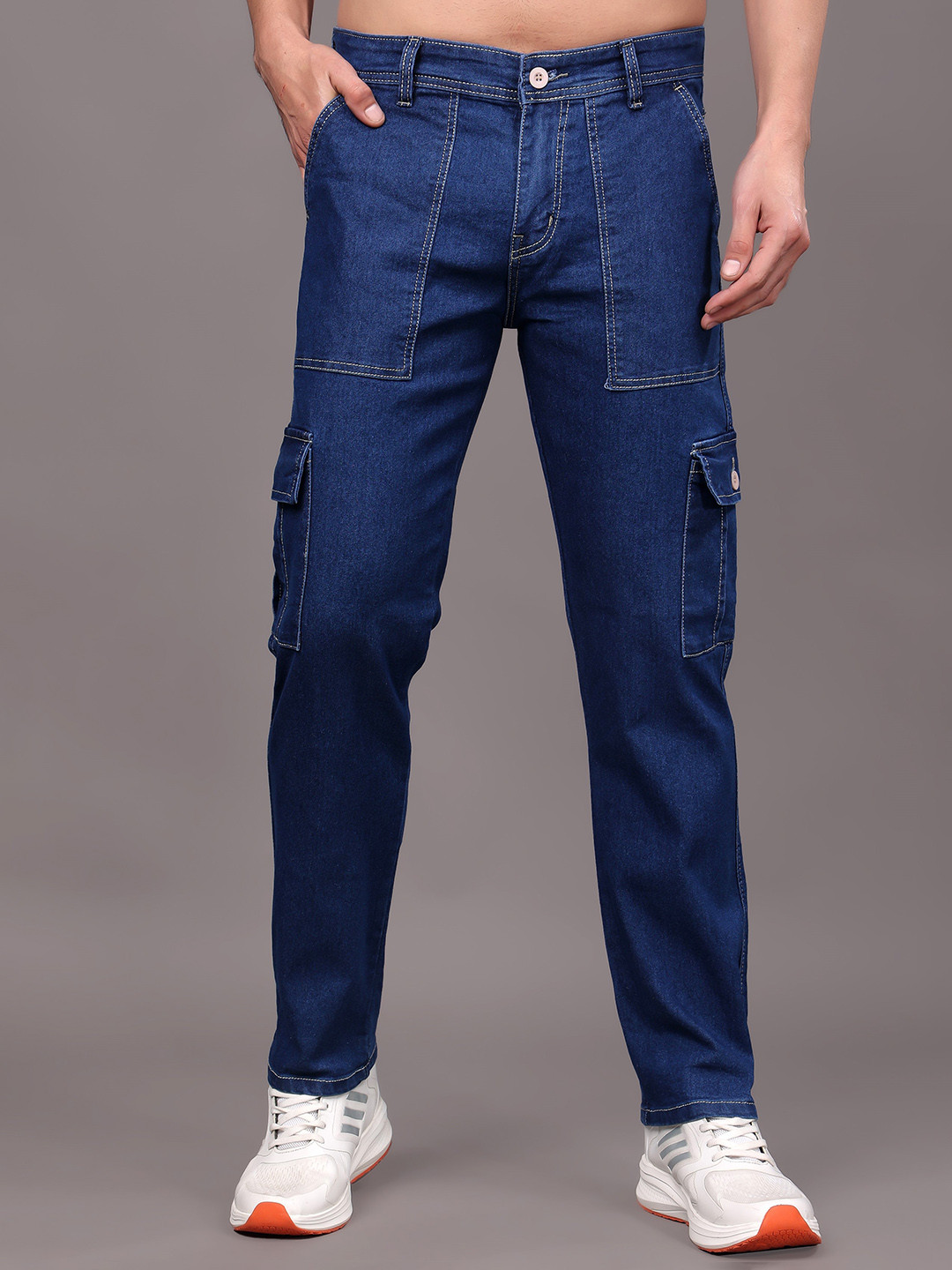 

ZAYSH Men Regular Fit Mid-Rise Cargo Jeans, Blue