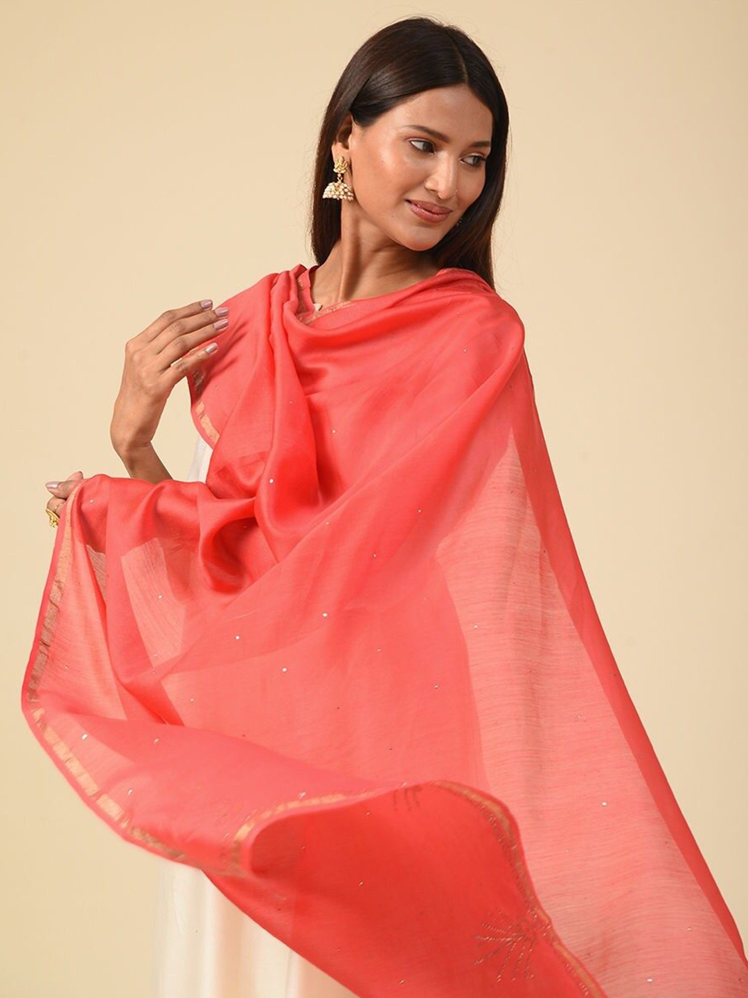 

JAYPORE Women Cotton Stole, Coral