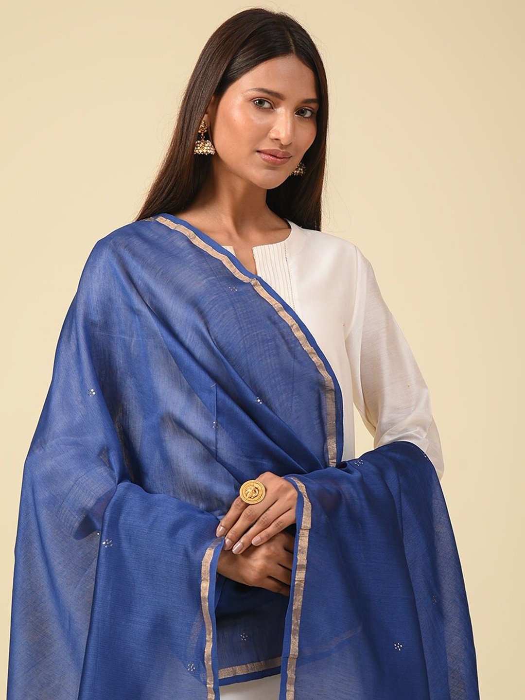 

JAYPORE Sequin-Embroidered Dupatta, Blue