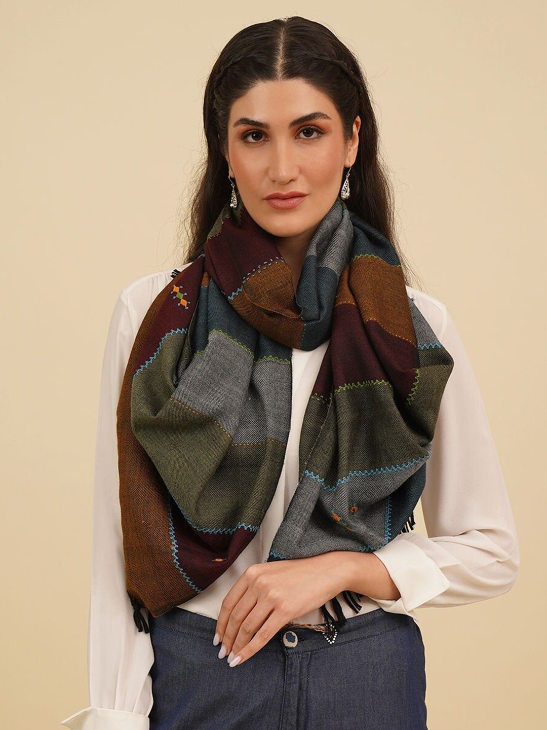 

JAYPORE Women Woven Design Stole, Green