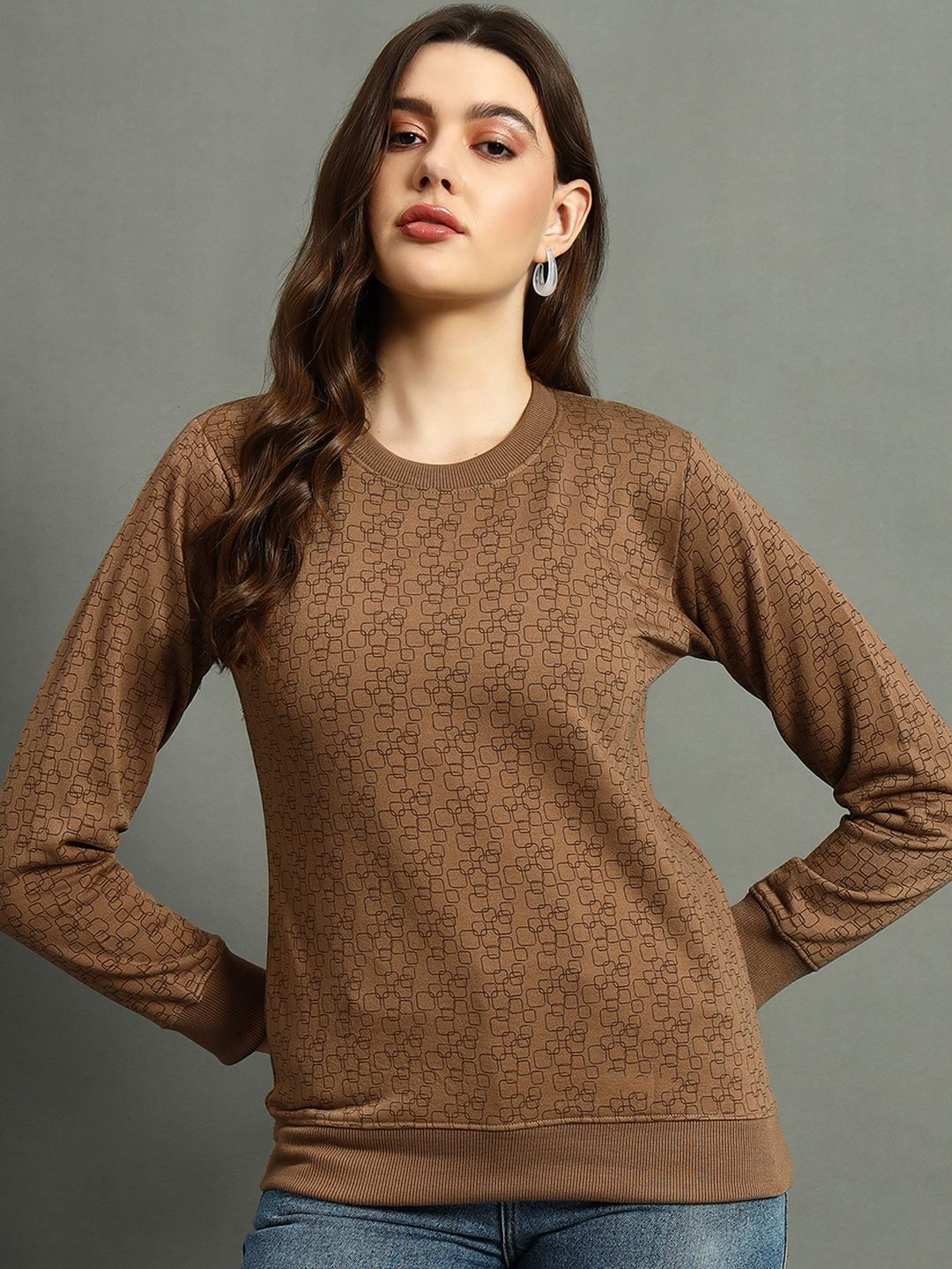 

RISS Women Printed Sweatshirt, Brown