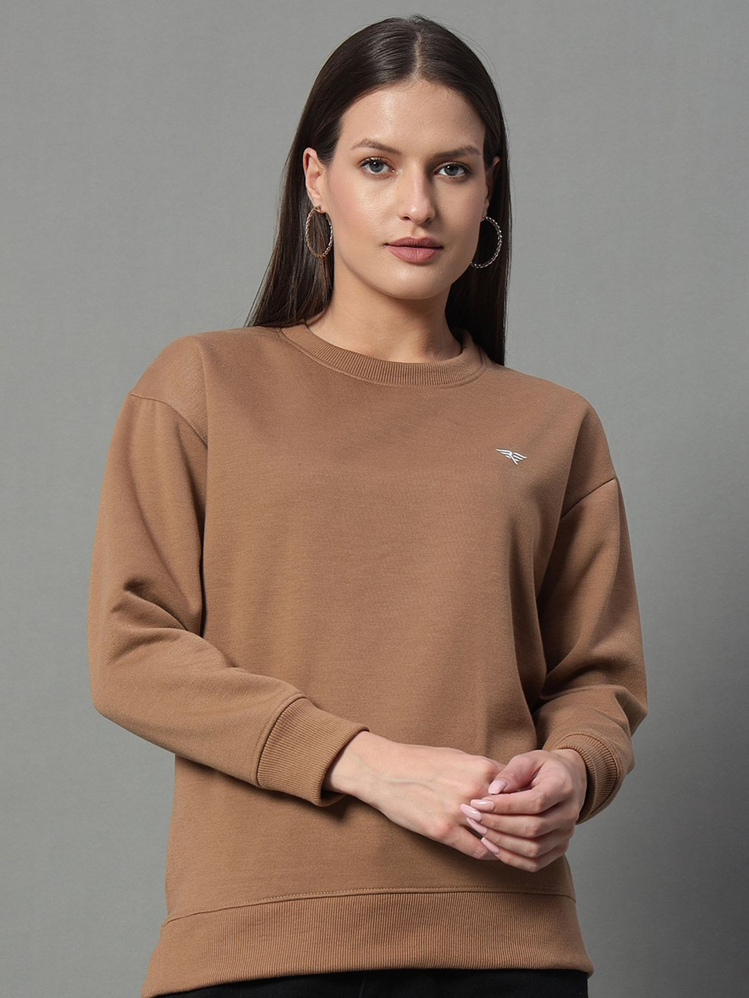 

RISS Women Round Neck Long Sleeves Sweatshirt, Brown