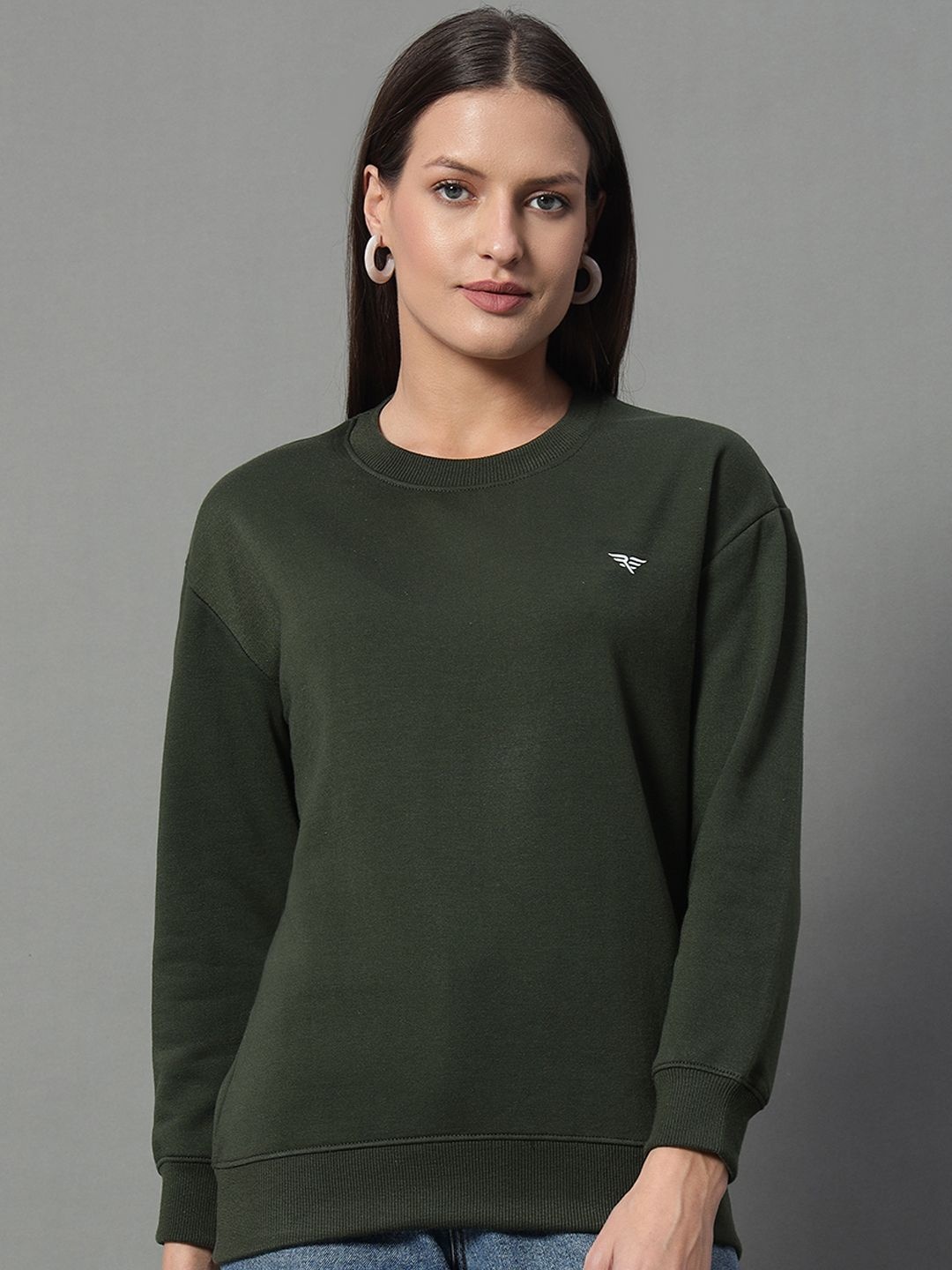 

RISS Women Round Neck Sweatshirt, Olive