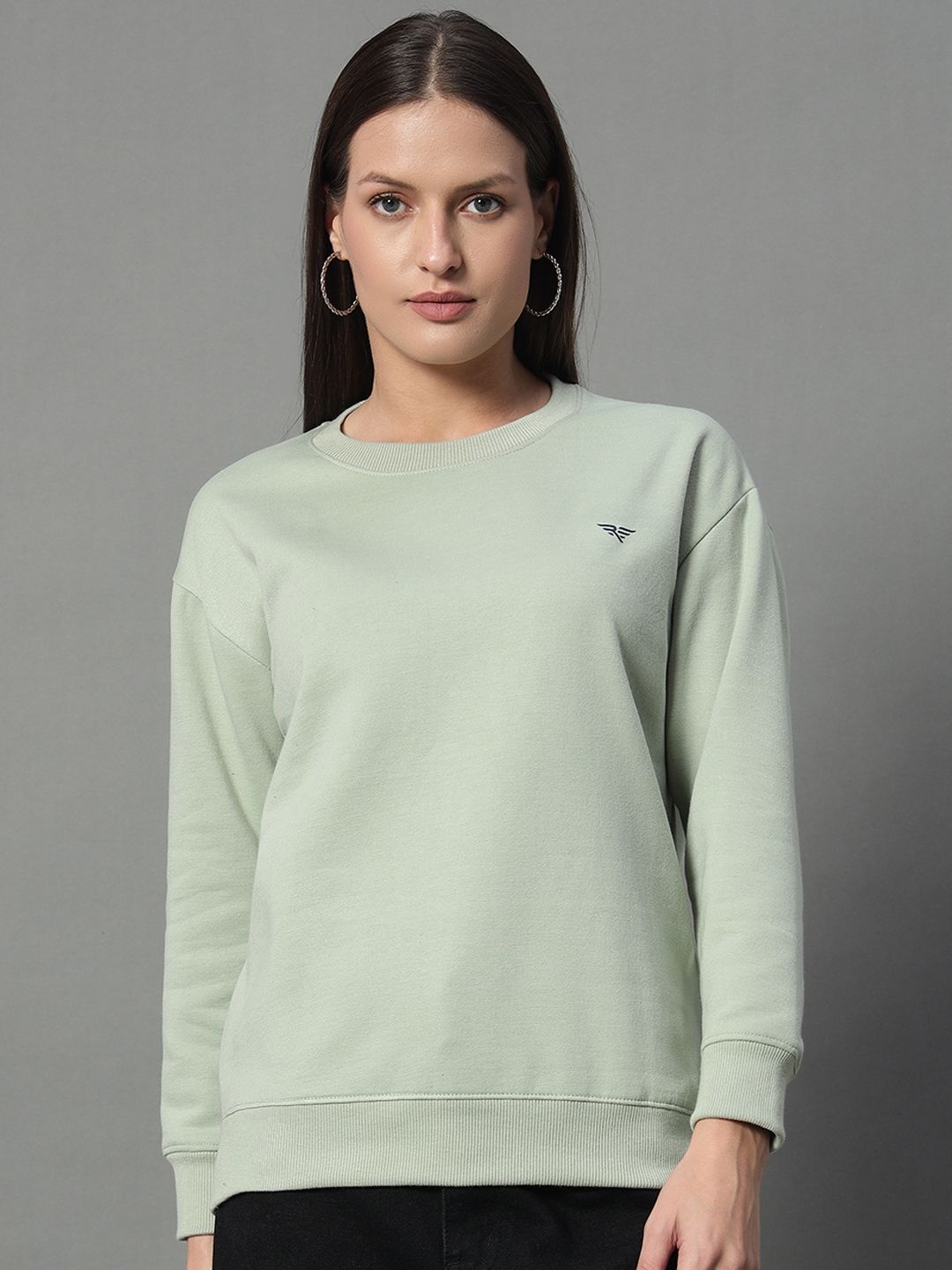 

RISS Women Round Neck Pure Cotton Sweatshirt, Green