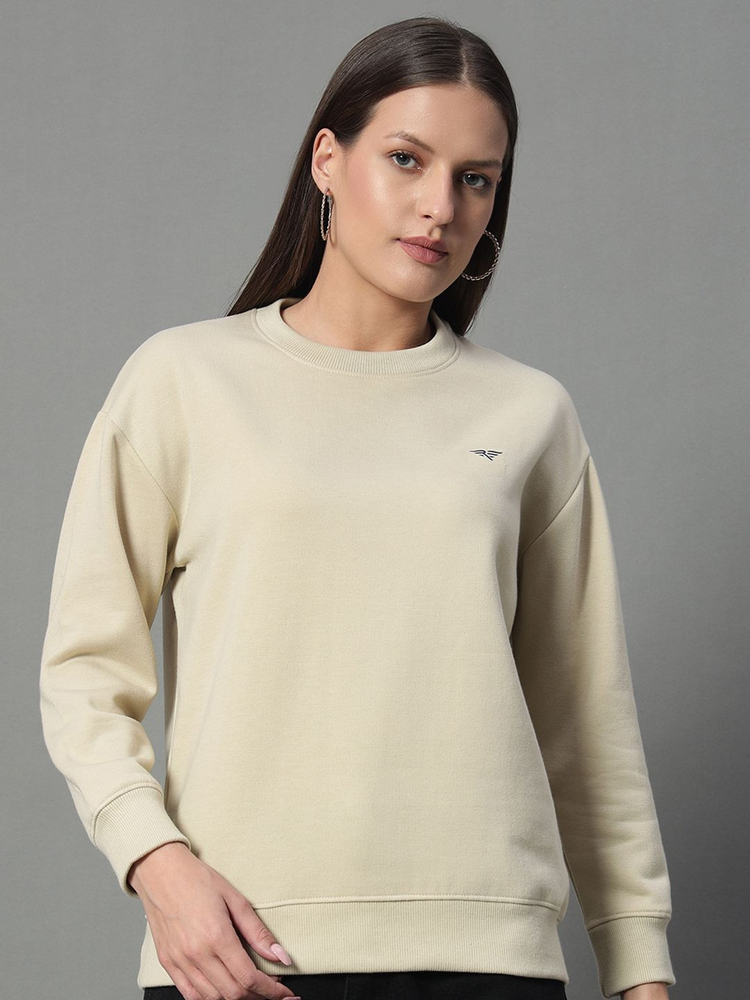 

RISS Women Round Neck Sweatshirt, Beige