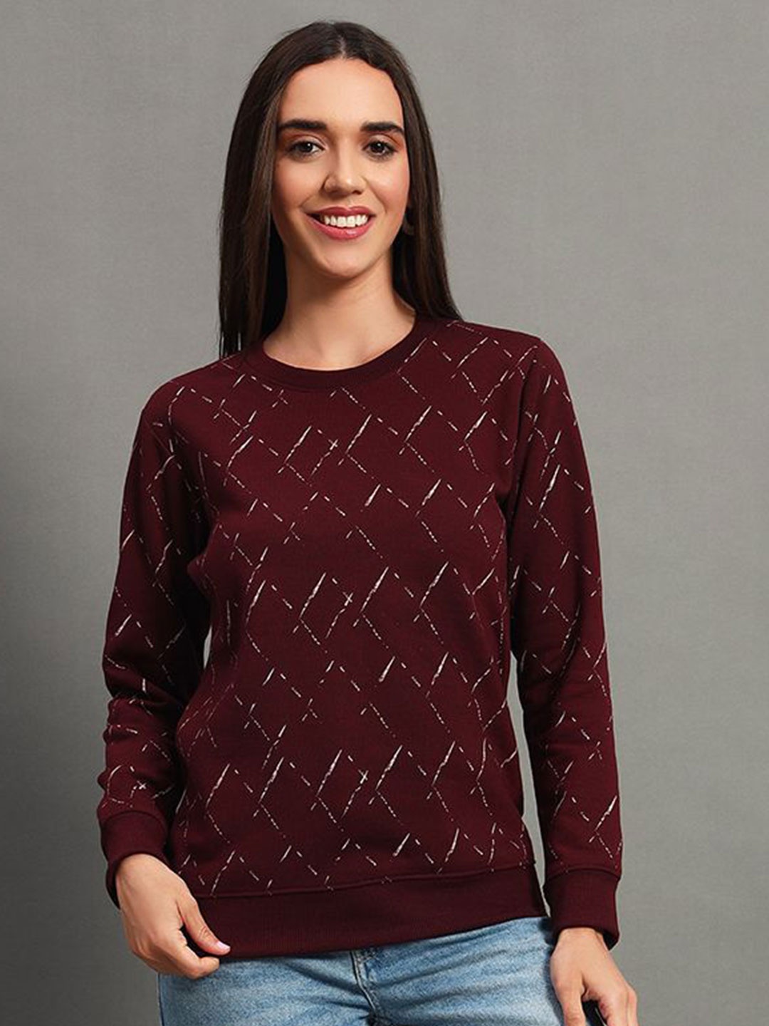 RISS Women Printed Sweatshirt, Maroon