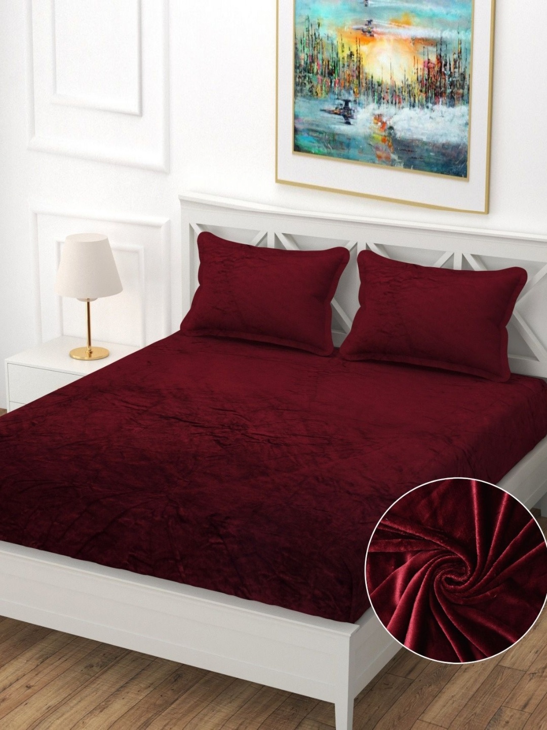 

Innovative Edge Maroon Velvet 300 TC Fitted King Bedsheet Set 1.98 m x 1.82 m