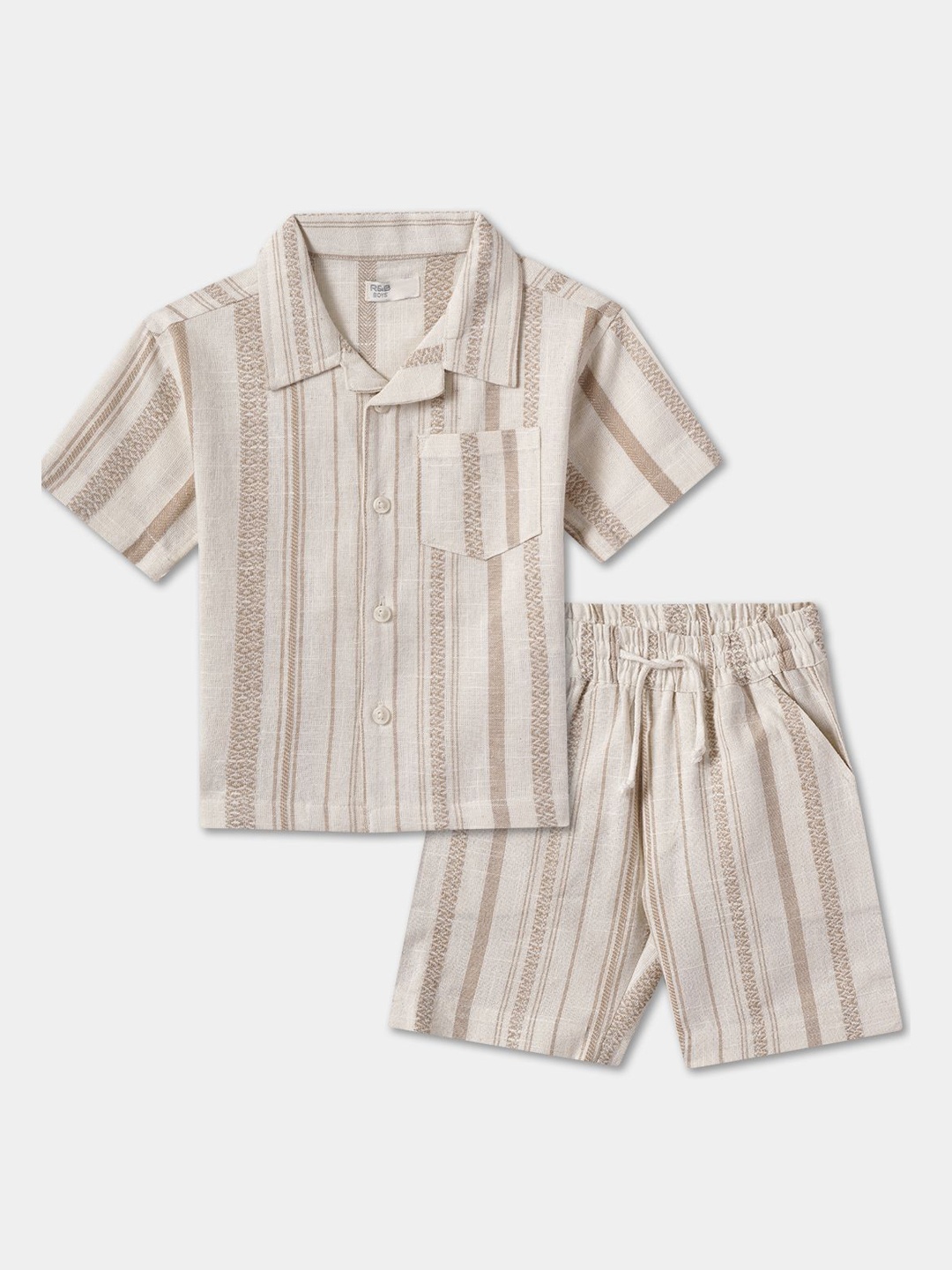 

R&B Striped Pure Cotton Shirt with Shorts, Beige