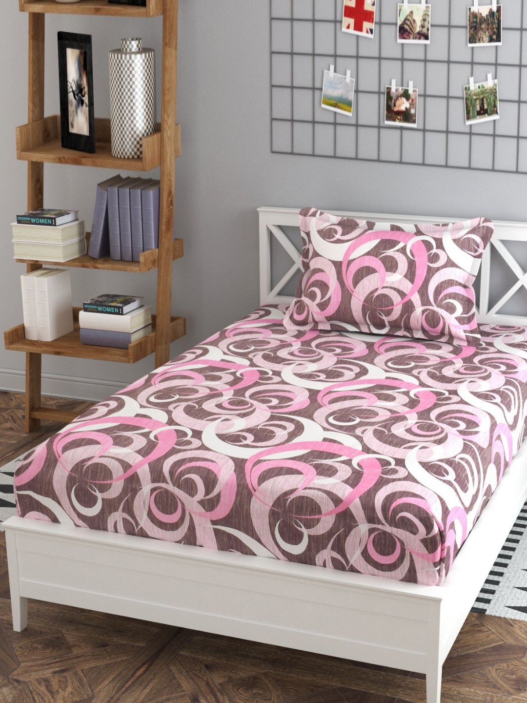 

YaAkholic Pink Printed Fitted Microfiber 220 TC Single Bedsheet Set 1.82 m x 1.21 m