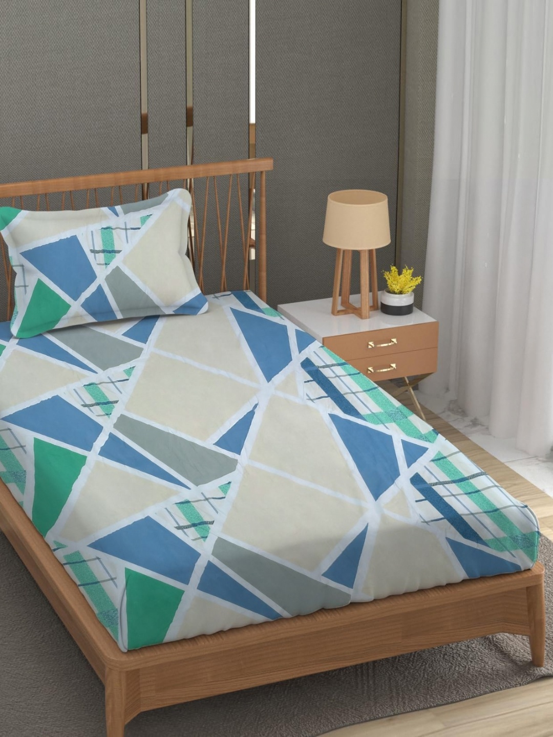 

YaAkholic Blue Printed Microfiber Fitted 220 TC Single Bedsheet Set 1.82 m x 1.21 m