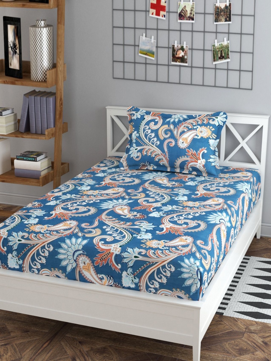 

YaAkholic Blue & Brown Floral 210 TC Single Bedsheet Set-1.82m x 1.21 m