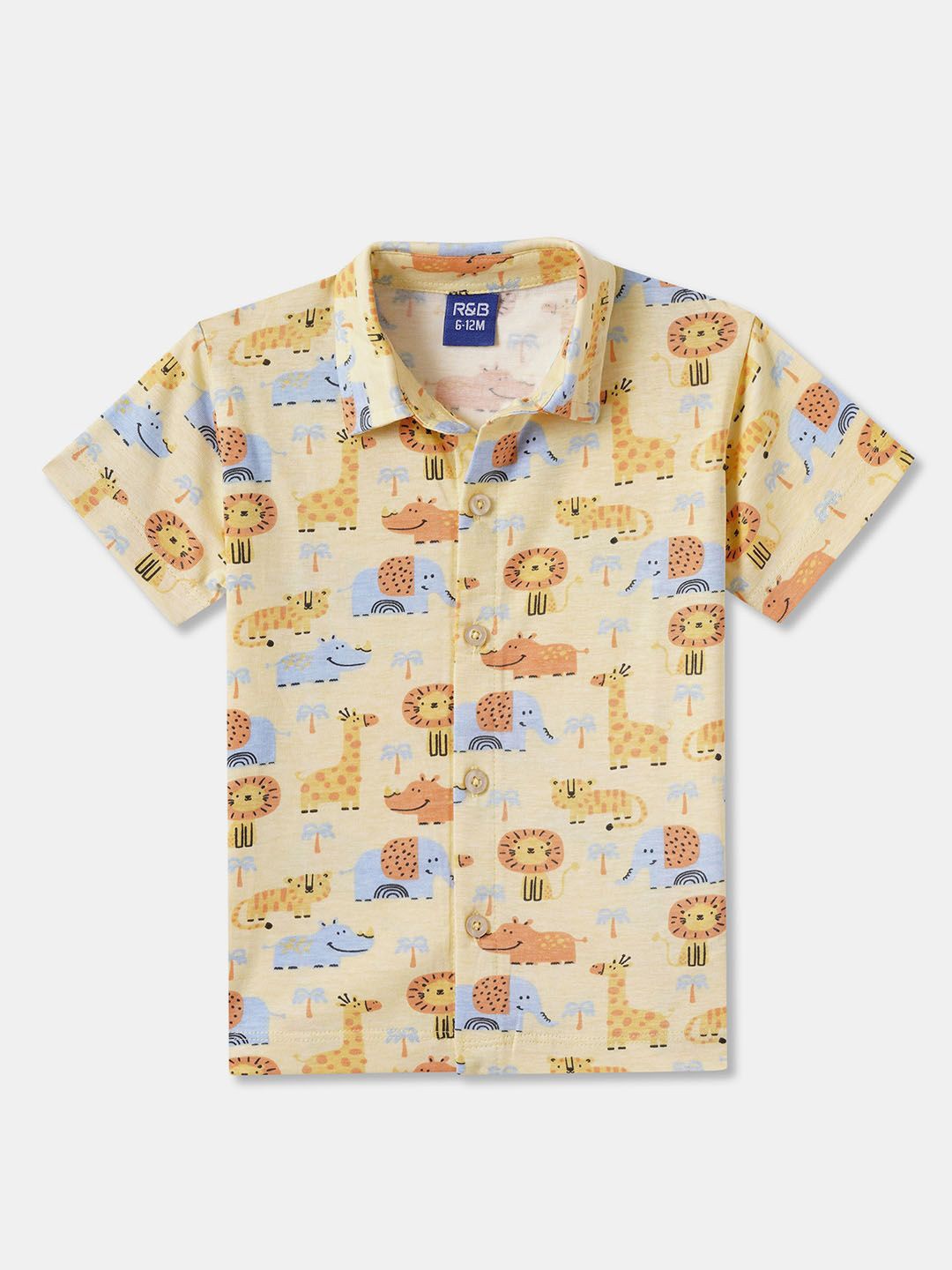 

R&B Boys Spread Collar Conversational Printed Cotton Casual Shirt, Beige