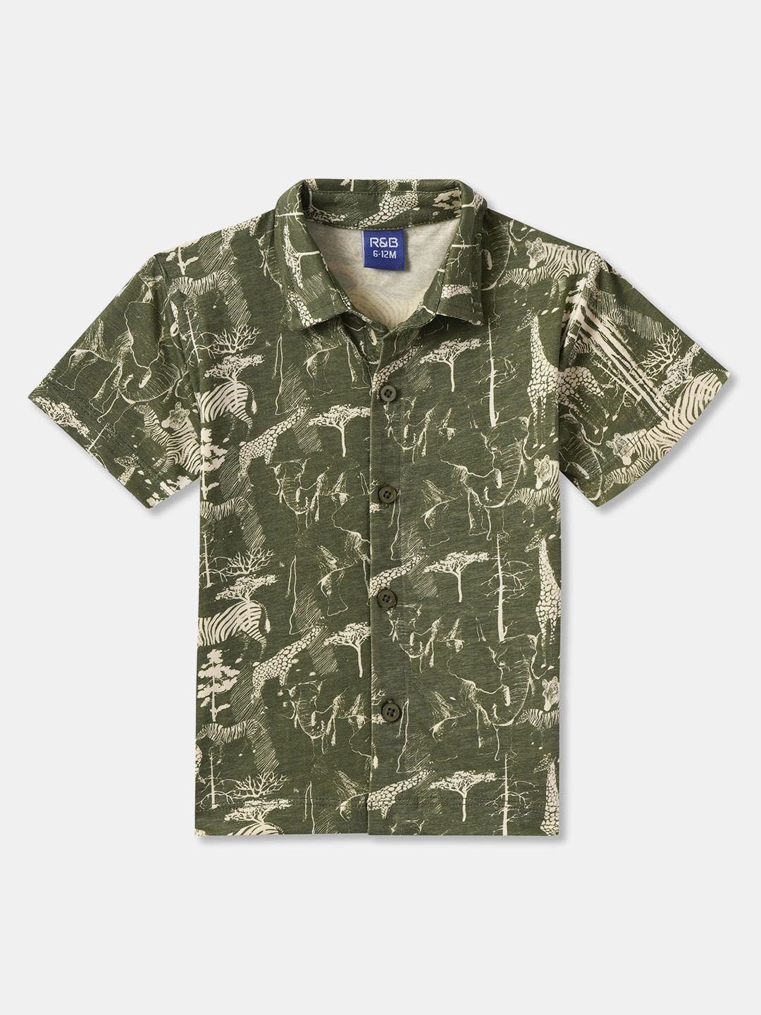 

R&B Boys Spread Collar Graphic Printed Cotton Casual Shirt, Olive