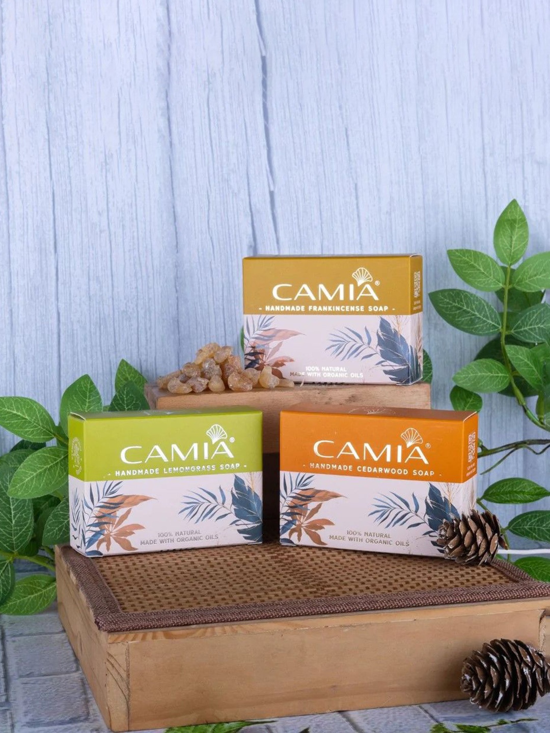 

CAMIA PlugNPlay Set Of 3 Lemon Grass Cedarwood & Frankincense Soaps - 125 g Each, Orange