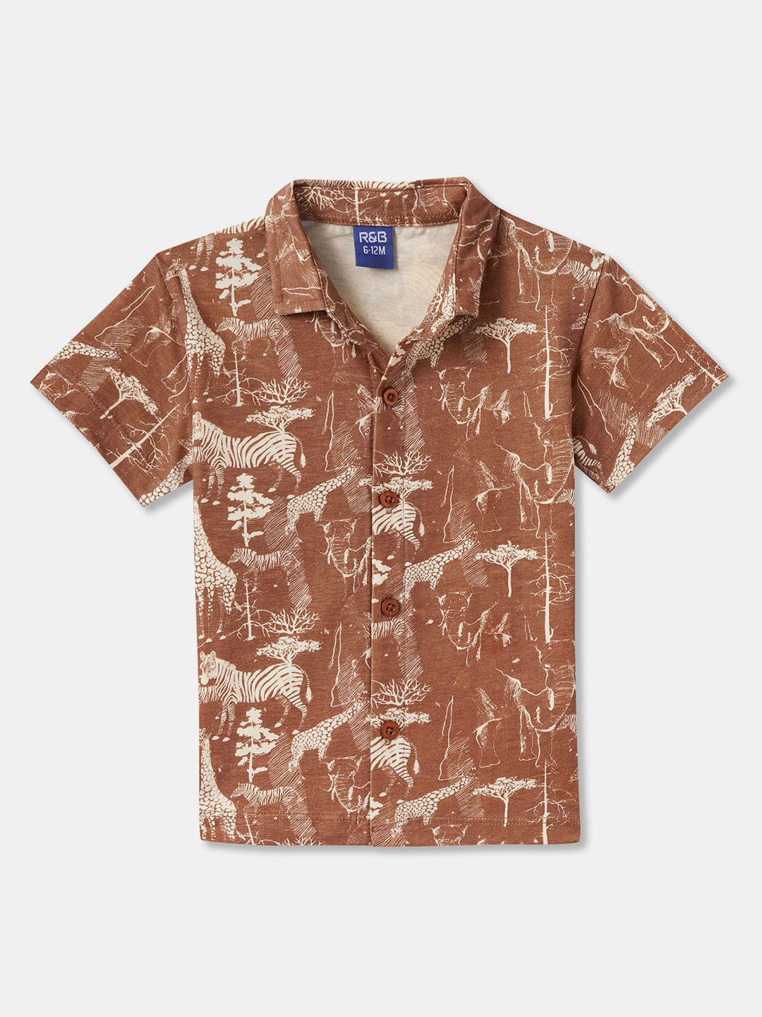 R&B Boys Spread Collar Graphic Printed Cotton Casual Shirt, Brown