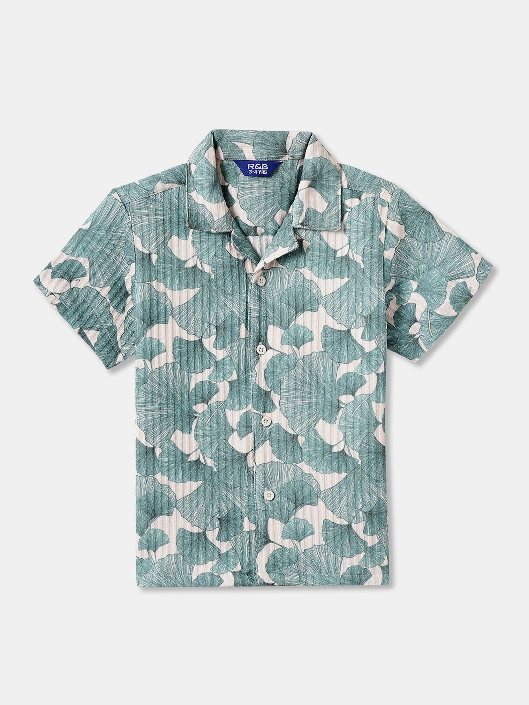 

R&B Boys Cuban Collar Floral Printed Cotton Casual Shirt, Teal