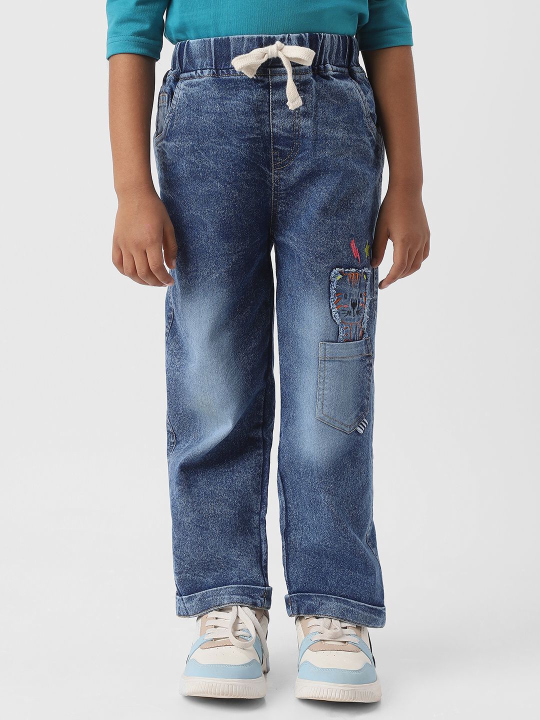

Nauti Nati Boys Jean Cotton Mid-Rise Light Fade Printed Jeans, Blue