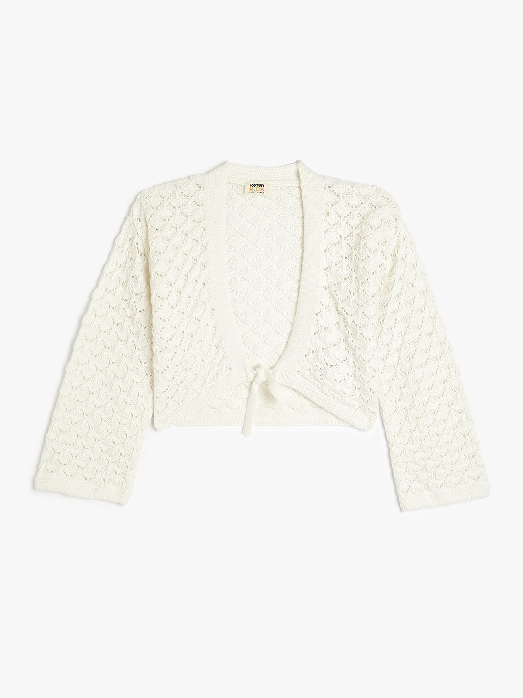 

Koton Girls Geometric Self Design Pure Cotton Cardigan, White