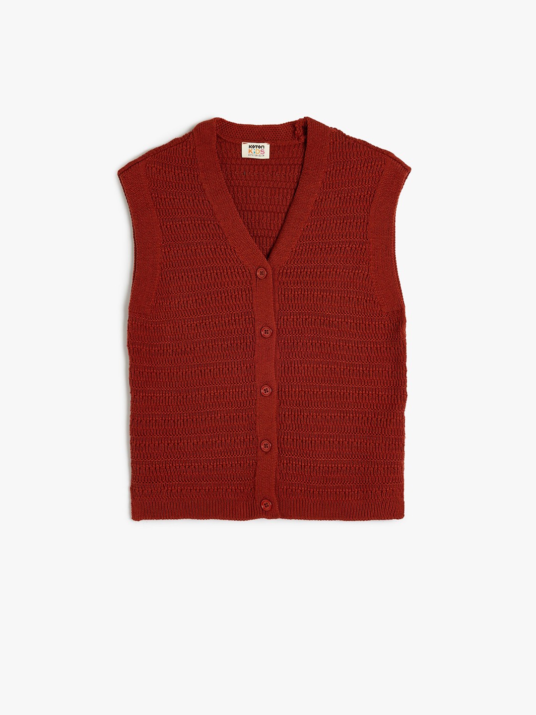 

Koton Girls Self Design Cotton V - Neck Sweater Vest, Brown